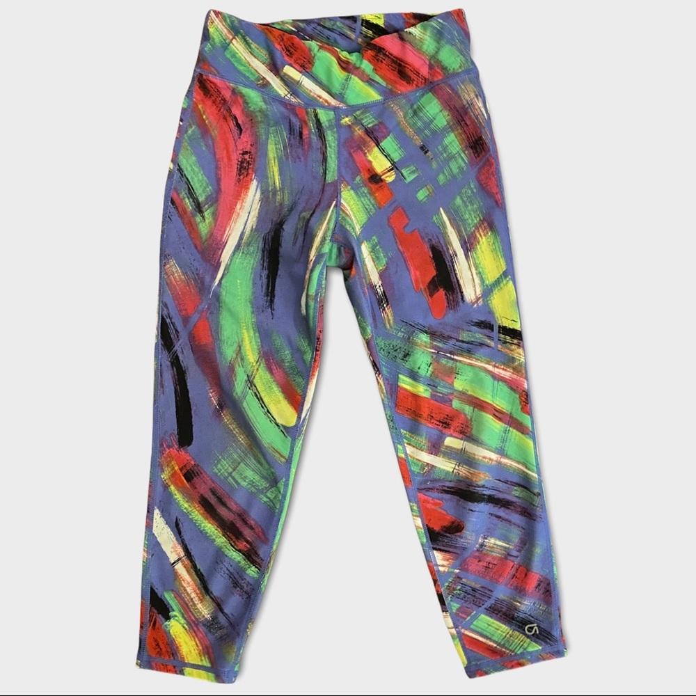 Gap Fit Girls Purple Paintbrush Capri Athletic Leggings Sz XL